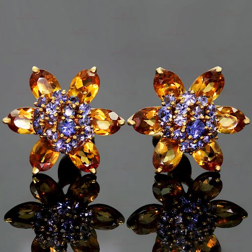 VAN CLEEF & ARPELS Hawaii Citrine Sapphire 18k Yellow Gold Flower Earrings