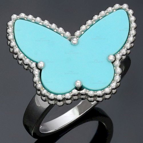 VAN CLEEF & ARPELS Lucky Alhambra Turquoise 18k White Gold Butterfly Ring