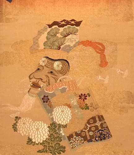 Embroidered Fukusa with Okina Mask, Edo Period