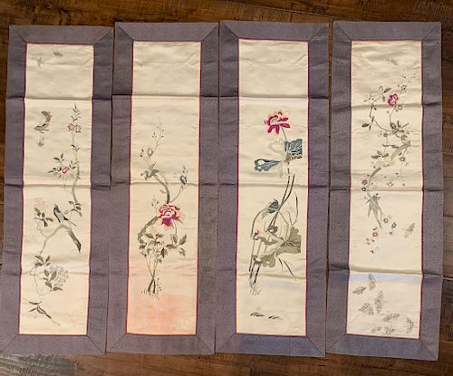 Set of 4 Chinese Silk Panels, Qing Dynasty