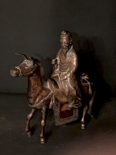Chinese Bronze Censer, Shoalou on Horse, Qing Dynasty
