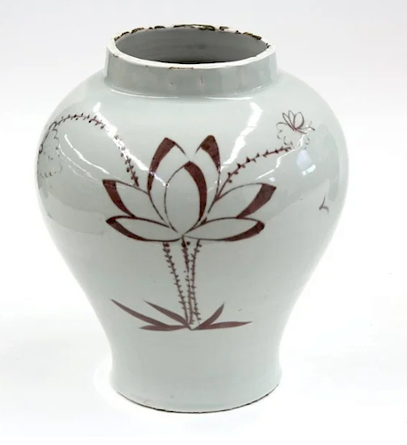 White Porcelain Jar with Lotus Design Painted in Underglaze Copper Red