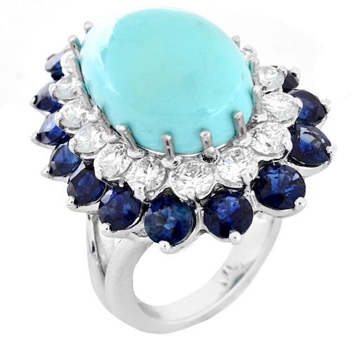 Diamond, Sapphire, Turquoise Ring