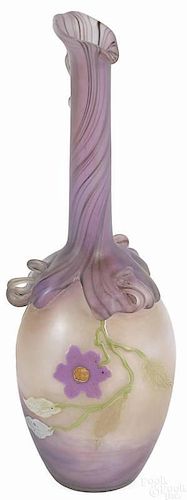 Galle cameo glass vase with applied neck, signed