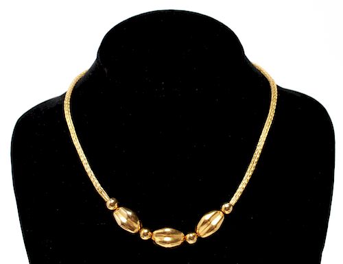 18K Gold Large Beads & Braided Wire Necklace