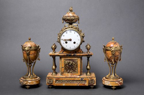 Tiffany & Co. Marble & Gilt Bronze Clock Set 3 Pcs