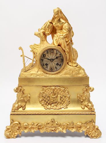 French Gilt-Bronze Ormolu Figural Mantel Clock