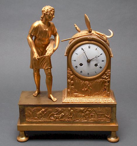 French Gilt Bronze Figural Mantel Clock, 19th C.