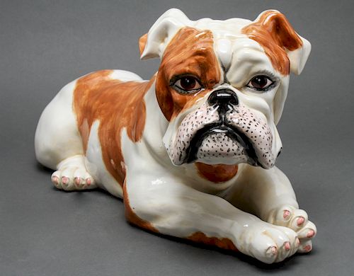 Italian Hand-Painted Majolica Bulldog Sculpture