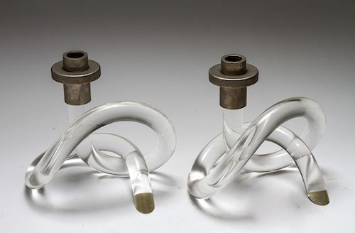Dorothy Thorpe Modern Lucite Candle Holders, Pr