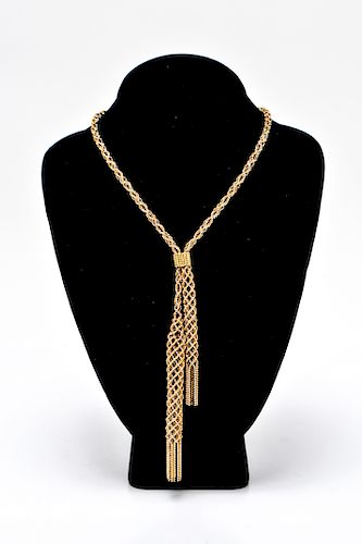 18K Gold 2-Tone Beaded Mesh Tassel Slide Necklace