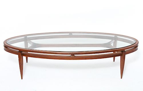 Mid-Century Modern Oval Glass Top Coffee Table