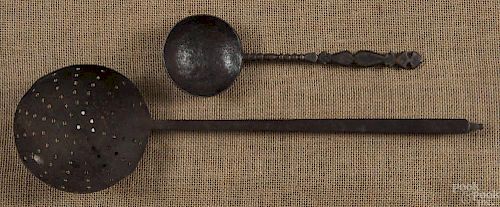 Wrought iron ladle and straining ladle, 19th c.