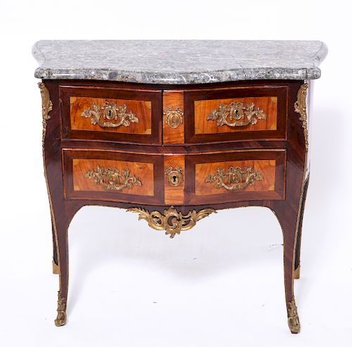 Antique Louis XV Inlaid Commode With Marble Top
