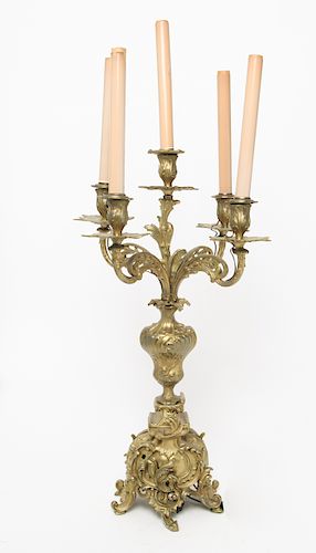 Rococo Style Gilt Bronze Five-Light Candelabra