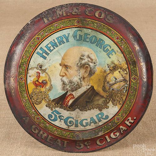 Henry George 5-cent cigar tin lithograph advertis