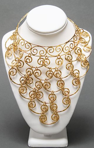 Modern Gold-Tone Scroll Motif Bib Necklace