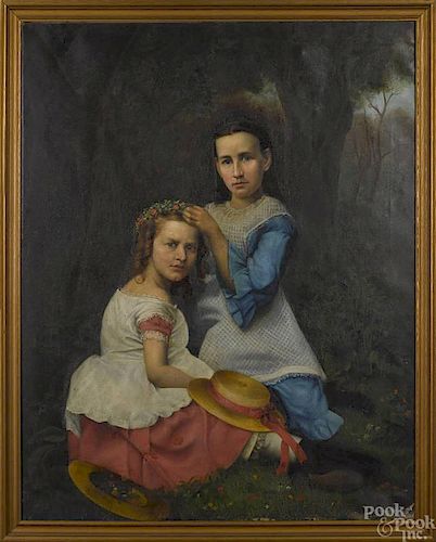 Portrait of two young girls, 19th c., 50 1/4'' x 4
