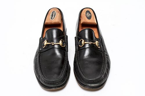 Gucci Vintage Leather Loafers w Gold-Tone Buckles