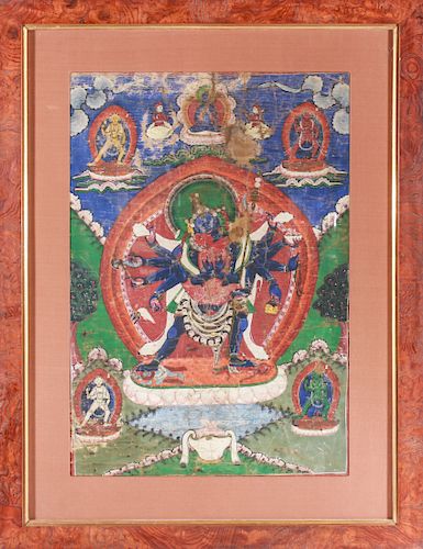 Tibetan Thangka Painting Opaque Pigments on Linen