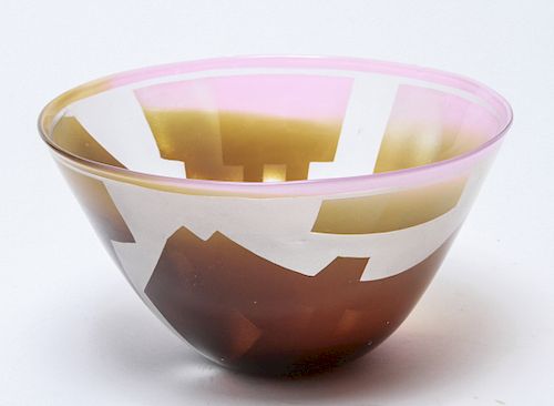 Modern Studio Art Glass Bowl Illegibly Signed