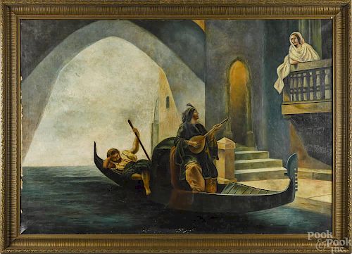 Large oil on canvas Venetian scene, ca. 1900, sig