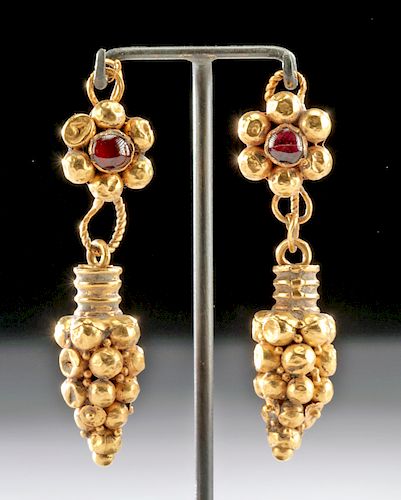 Roman 23K+ Gold Grape Cluster Earrings w/ Garnets