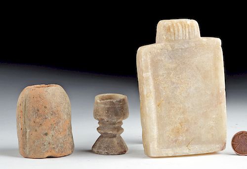 Lot of 3 South Arabian Alabaster, Stone & Pottery Items