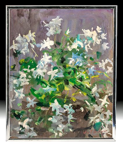Signed William Draper Painting Forget Me Nots, ca. 1989