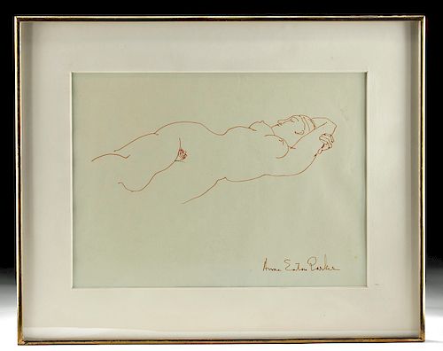 Mid 20th C. Signed & Framed Anne Parker Drawing of Nude