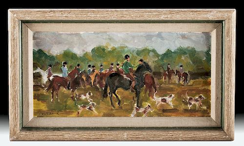 Framed & Signed Early 20th C British Painting - Foxhunt