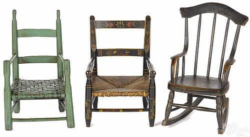 Three painted child's chairs, 19th c., including