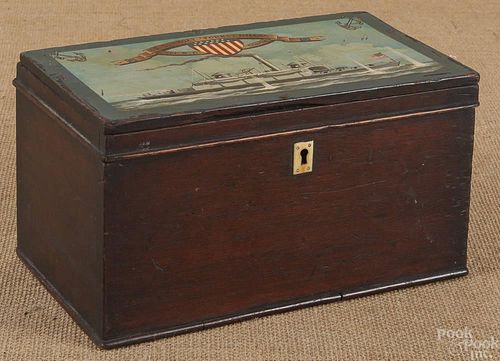 Mahogany dresser box, 19th c., with a later ship