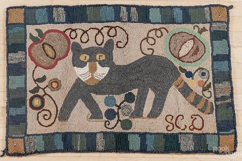 Contemporary hooked rug of a cat, 24'' x 36'', toge