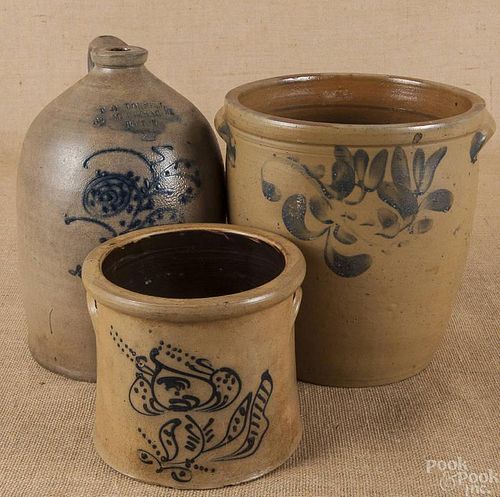 Three pieces of stoneware, to include a jug, impr