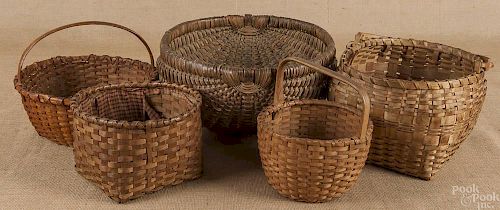 Five splint gathering baskets, 19th c., tallest -