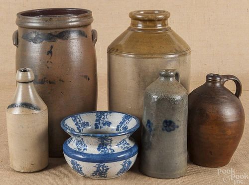 Five pieces of stoneware, 19th c., to include a b