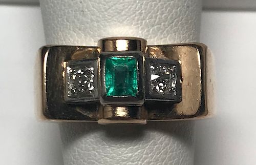 18K Art Deco Emerald Diamond Ring