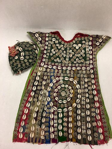 Nomadic Turkmen Cherjew Child's Ceremonial Garment Adorned with Cowrie Shells