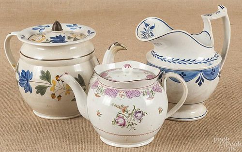 Leeds teapot and pitcher, ca. 1800, 7 1/4'' h. and