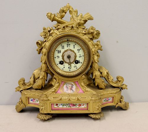 Fine Quality Gilt Bronze Clock With Sevres