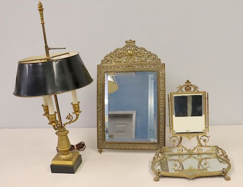 Bronze Builloitte Lamp, Brass Mirror and A Gilt