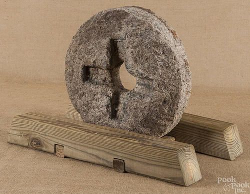 Mill stone grinding wheel, ca. 1800, 16'' dia.