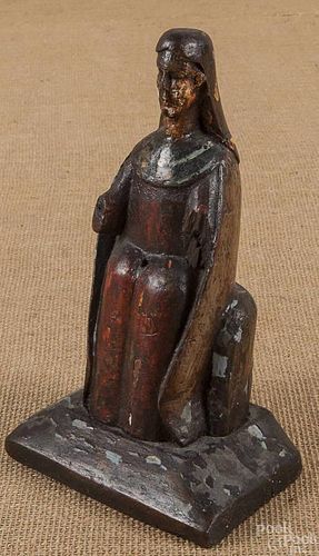 Carved and painted religious figure, 19th c., 9 1
