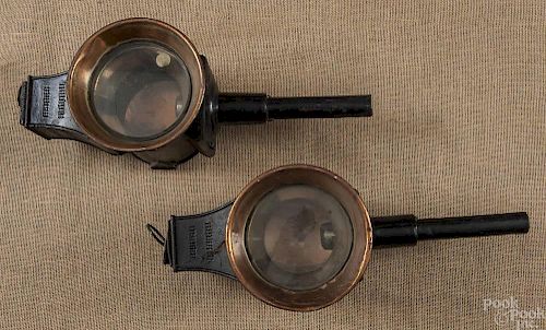 Pair of tin carriage lamps, 19th c., 20'' h.