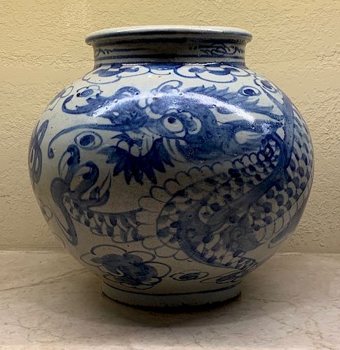 Korean Blue and White Dragon Jar, Joseon Dynasty