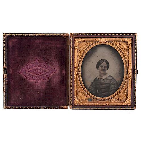 Confederate Photographer, George S. Cook, Sixth Plate Ambrotype of Wife, Elizabeth Smith Francisco, Plus 