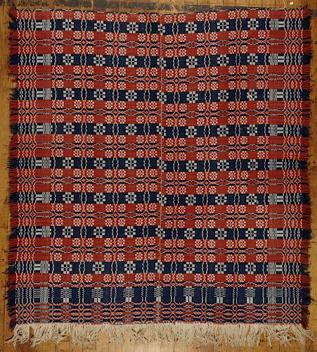 Red, White & Blue Overshot Coverlet with Fringe