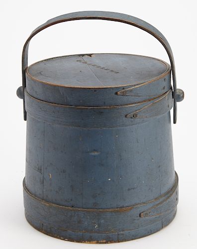 Blue Painted Firkin Signed Andrews
