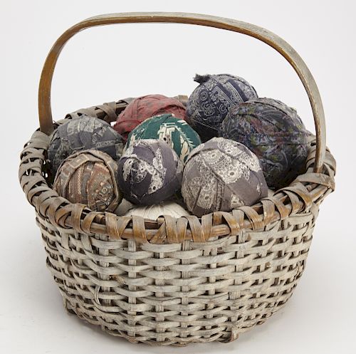 Painted Basket with Rag Balls